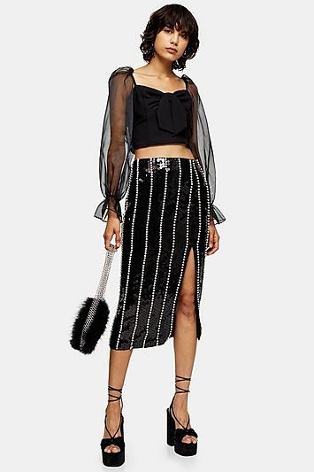 Topshop Black Sequin Diamante Skirt
