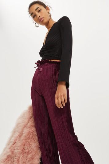 Topshop Velvet Ruffle Plisse Pants