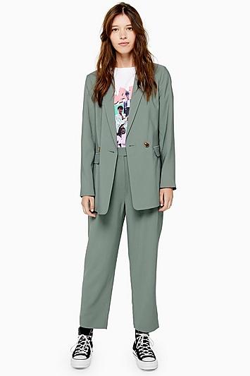 Topshop Khaki Button Straight Cigarette Trousers