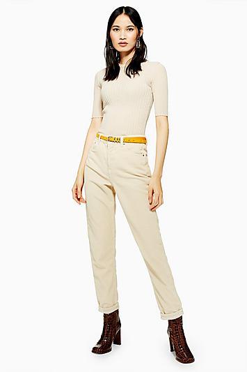 Topshop Ecru Corduroy Mom Jeans