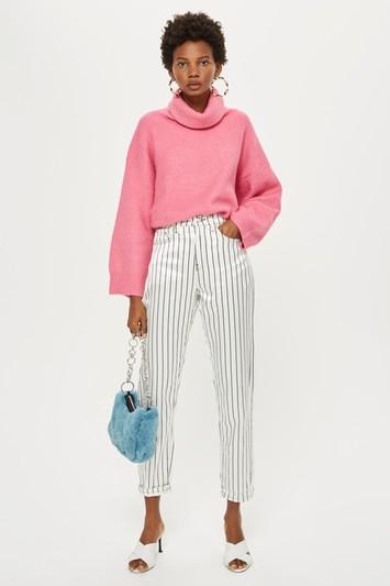 Topshop Sateen Striped Mom Jeans