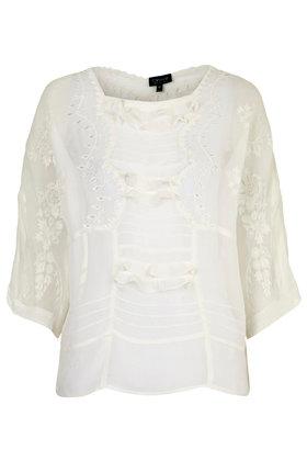 Topshop Cutwork Embroidered Frill Top