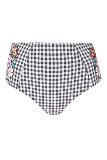 Topshop Gingham Applique Bikini Bottoms