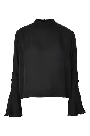 Topshop Ruched Sleeve High Neck Top