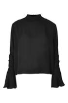 Topshop Ruched Sleeve High Neck Top