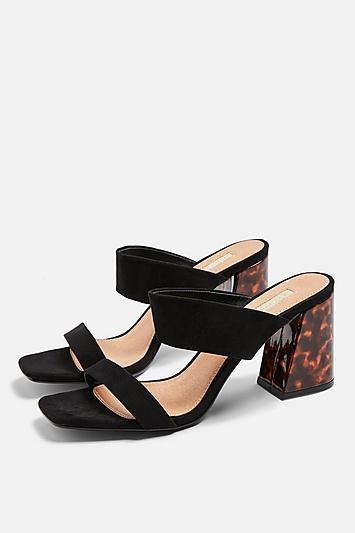 Topshop Selina Black Tortoiseshell Heel Sandals