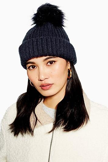 Topshop Tip Faux Fur Pom Pom Beanie Hat
