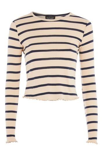 Topshop Petite Stripe Lettuce Long Sleeve T-shirt