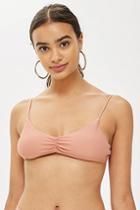 Topshop Tan Ruched Front Bikini Top
