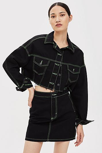 Topshop Neon Stitch Denim Jacket