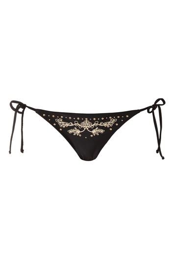 Topshop Studded Embroidered Tie Side Bikini Bottoms