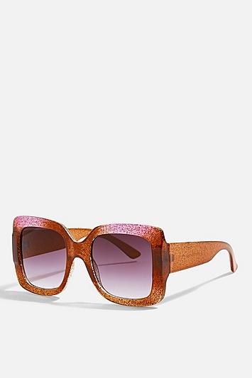 Topshop Wendy Glitter Square Sunglasses