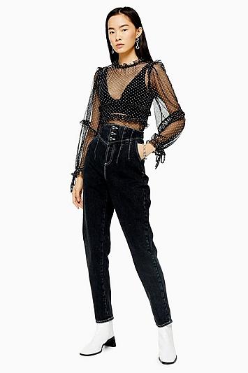 Topshop Washed Black Corset Mom Jeans