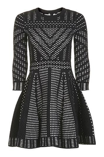 Topshop Geometric Pattern Fit And Flare Knitted Dress