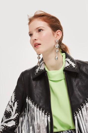 Topshop Silver Fringed Leather Jacket