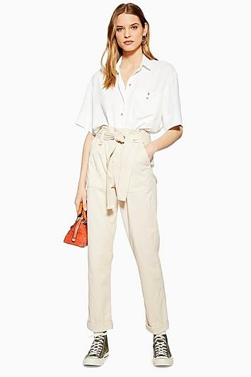 Topshop Ecru Paperbag Utility Cargo Trousers