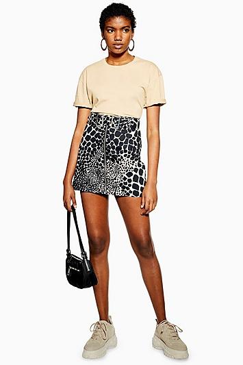 Topshop Petite Giraffe Denim Skirt