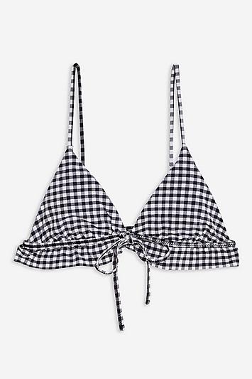 Topshop Gingham Tie Triangle Bikini Top