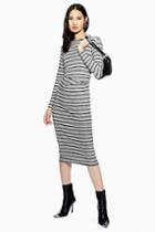 Topshop Stripe Ruched Midi Dress