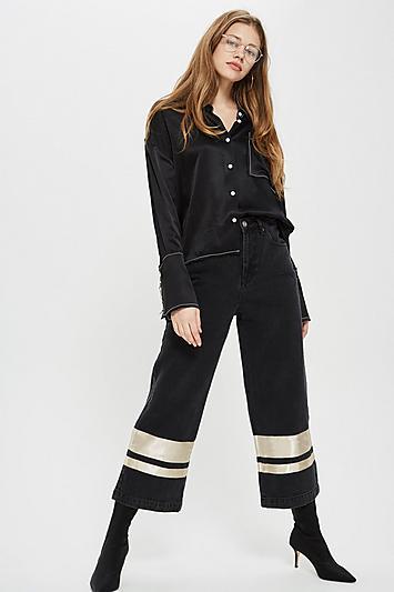 Topshop Stripe Hem Cropped Wide Jeans