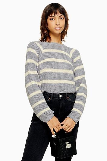 Topshop Knitted Stripe Super Crop Jumper