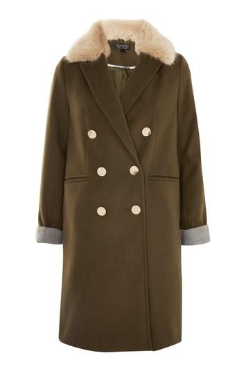 Topshop Double Breasted Faux Fur Collar Coat