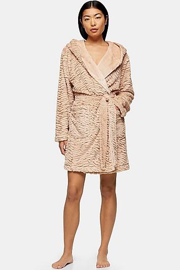 Topshop Camel Tiger Textured Dressing Gown