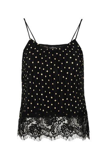 Topshop Tall Polka Dot Lace Hem Cami Top