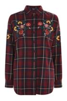 Topshop Floral Embroidered Checked Shirt