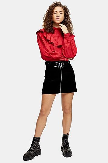 Topshop Petite Corduroy Double Buckle Skirt