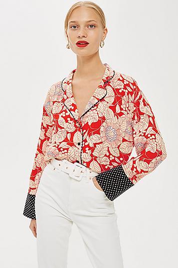 Topshop Petite Floral Print Longline Pyjama Shirt