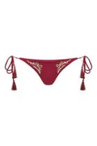 Topshop Burgundy Floral Embroidered Tie Side Bikini Bottoms