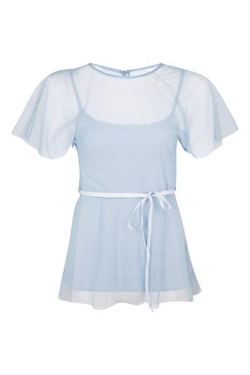Topshop Spot Mesh Belted Batwing Sleeve Top
