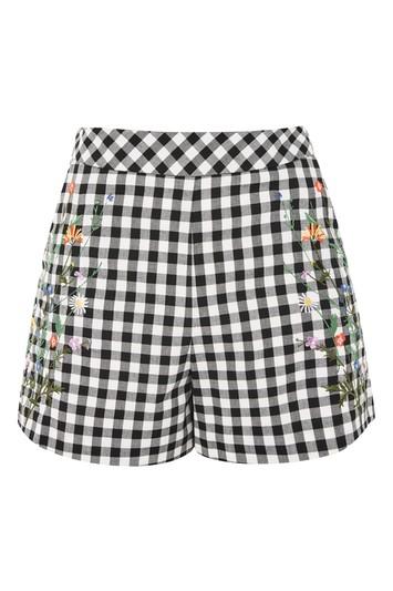 Topshop Embroidered Gingham Shorts
