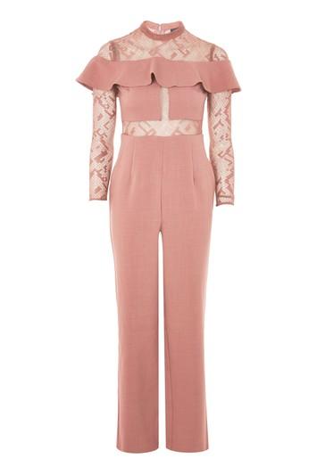 Topshop Lace Insert Ruffle Jumpsuit