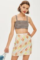 Topshop Pastel Diamond Sequin Mini Skirt