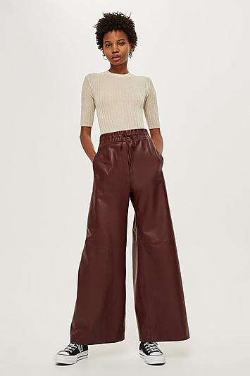 Topshop *leather Wide Leg Trousers By Boutique