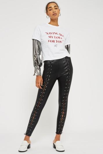 Topshop Faux Leather Lace Up Skinny Pants
