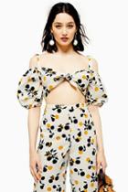 Topshop Fruit Print Puff Sleeve Crop Top