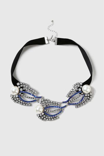 Topshop Pearl And Stone Leaf Necklace