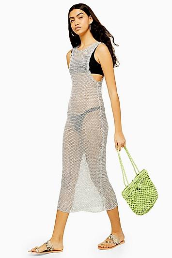 Topshop Knitted Metal Yarn Maxi Dress