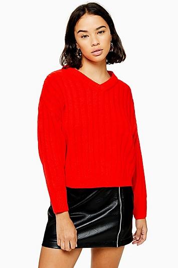 Topshop Petite High Neck Red Jumper