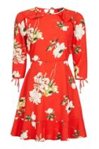 Topshop Petite Red Paint Floral Tea Dress