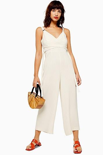 Topshop Pinstripe Wrap Jumpsuit