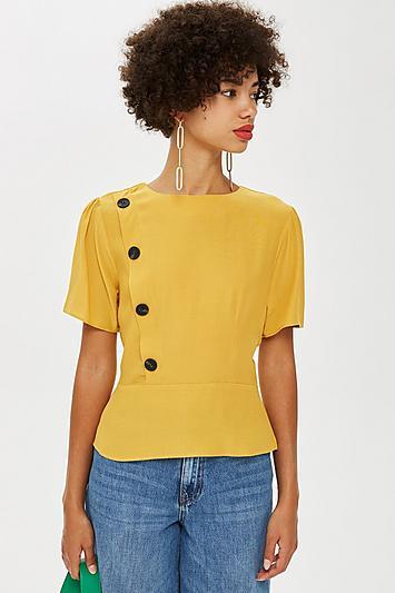 Topshop Button Short Sleeve Blouse