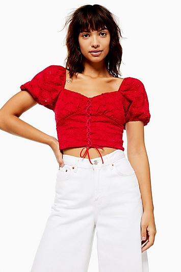 Topshop Two Tone Lace Crop Top