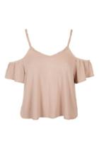 Topshop Petite Frilled Cold Shoulder Top