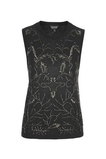 Topshop All Over Embellished Tank Top
