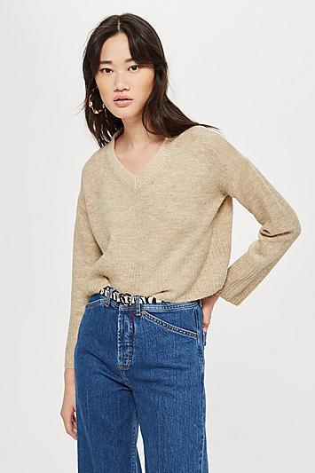 Topshop Cropped V-neck Jumper