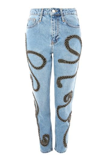 Topshop Limited Edition Moto Rope Embellished Mom Jeans